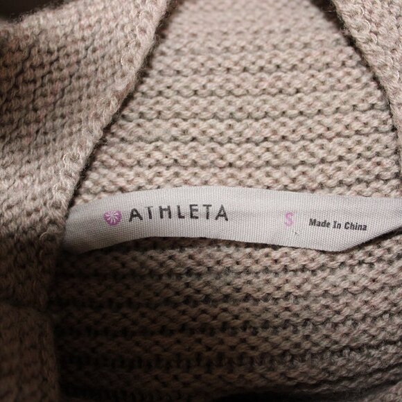 Athleta Small Tan Lodge Ribbed Mock Neck 100% Extra Fine Merino Wool Sweater - Picture 5 of 6